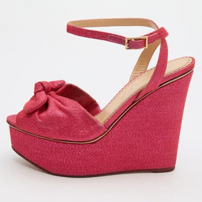 Charlotte Olympia Pink Glitter Fabric Velour Wedge Platform Sandals