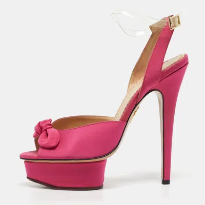 Pre-owned Charlotte Olympia Pink Satin Serena Ankle Strap Sandals Size 39