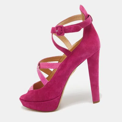 Pre-owned Charlotte Olympia Pink Snakeskin And Suede Ankle Strap Pumps Size 41