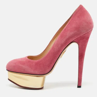 Charlotte Olympia Pink Suede Dolly Platform Pumps In Multi