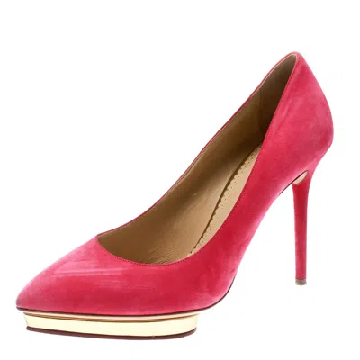 Charlotte Olympia Pink Suede Dotty Platform Pumps In Red
