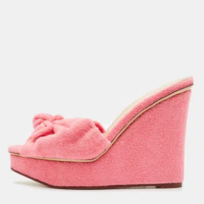 Pre-owned Charlotte Olympia Pink Terry Fabric Jayne Platform Wedge Sandals Size 38