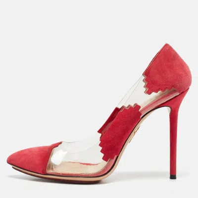 Charlotte Olympia Pink/transparent Pvc And Suede Montana Pumps In Red
