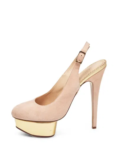 Pre-owned Charlotte Olympia Platform Slingback Pumps In Neutrals