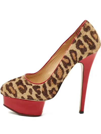 Pre-owned Charlotte Olympia Polly Leopard-print Heeled Pumps In Brown