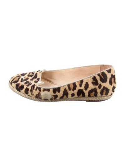 Pre-owned Charlotte Olympia Ponyhair Animal Print Ballet Flats In Brown