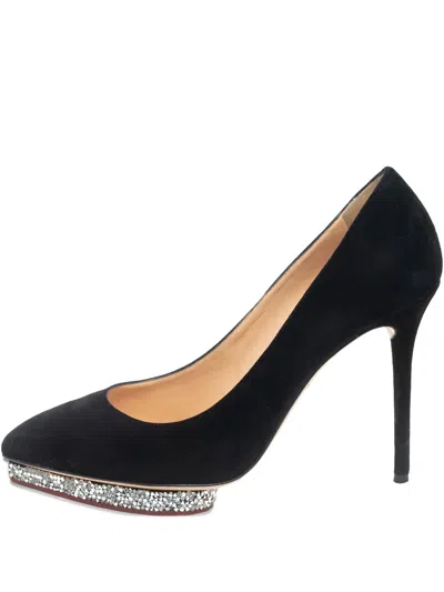 Pre-owned Charlotte Olympia  110mm Suede Pumps In Black