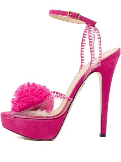 Pre-owned Charlotte Olympia  130mm Pompom Sandals In Pink