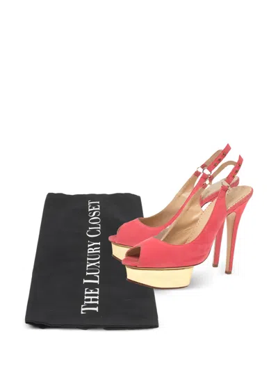 Pre-owned Charlotte Olympia  145mm Bon Bon Slingback Platform Pumps In Pink