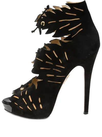 Pre-owned Charlotte Olympia  145mm Eve Leaf Cut-out Suede Sandals