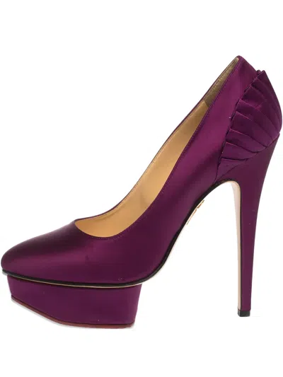 Pre-owned Charlotte Olympia  150mm Satin Platform Pumps In Purple
