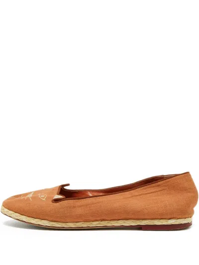 Pre-owned Charlotte Olympia  Embroidered Flat Espadrilles