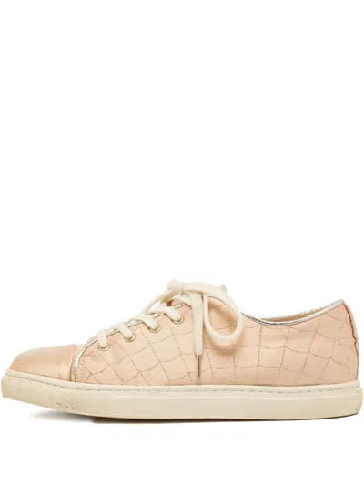 Pre-owned Charlotte Olympia  Quilted Satin Sneakers In Neutral
