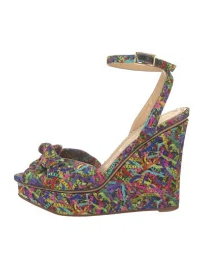 Pre-owned Charlotte Olympia Printed Bow Accents Slingback Pumps In Blue