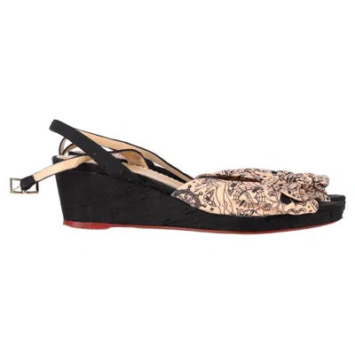 Charlotte Olympia Printed Bow Wedge Sandals In Peach Satin In Black