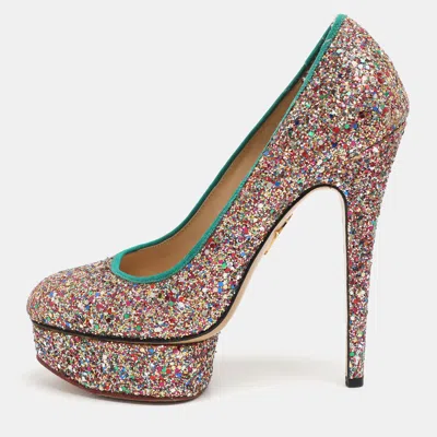 Pre-owned Charlotte Olympia Priscilla Size 39.5 Multicolor Glitter Platform Pumps