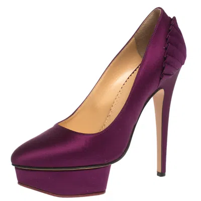 Charlotte Olympia Purple Satin Paloma Fan Pleat Platform Pumps In Multi