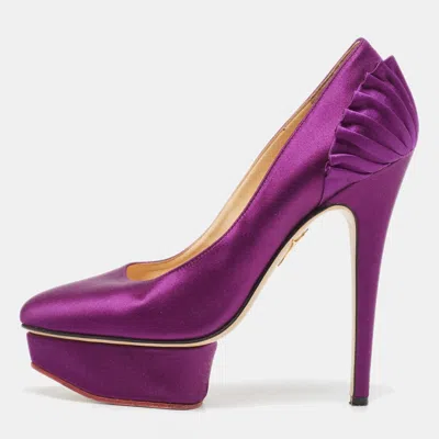 Charlotte Olympia Purple Satin Platform Pumps