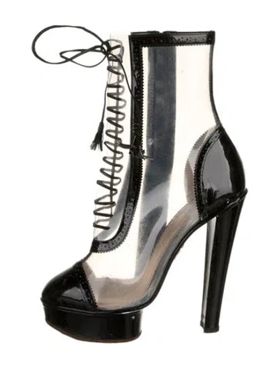 Pre-owned Charlotte Olympia Pvc Leather Trim Embellishment Lace-up Boots In Transparent