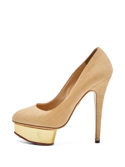 Pre-owned Charlotte Olympia Raffia Platform Pumps In Neutral