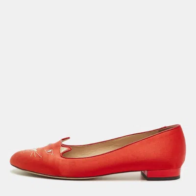 Charlotte Olympia Red Satin Cheeky Kitty Ballet Flats In Multi
