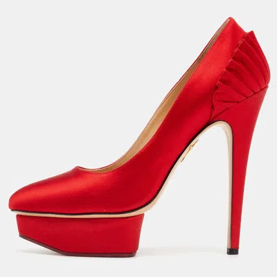 Charlotte Olympia Red Satin Peloma Fan Pleat Pumps