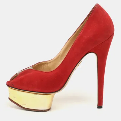 Charlotte Olympia Red Suede And Pvc Platform Pumps