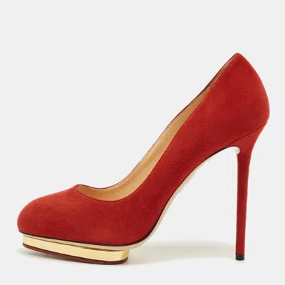Charlotte Olympia Red Suede Dolly Platform Pumps