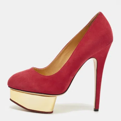 Charlotte Olympia Red Suede Dolly Platform Pumps