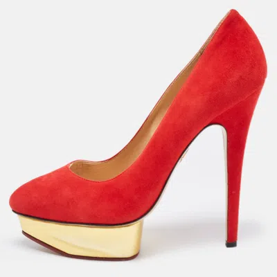 Charlotte Olympia Red Suede Dolly Platform Pumps In Multi