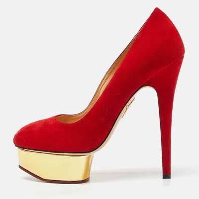 Pre-owned Charlotte Olympia Red Suede Dolly Platform Pumps Size 37