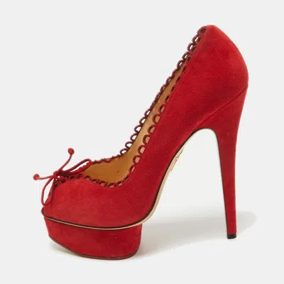 Pre-owned Charlotte Olympia Red Suede Platform Pumps Size 40.5