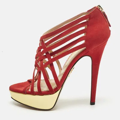 Charlotte Olympia Red Suede Strappy Platform Sandals