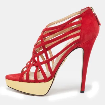Charlotte Olympia Red Suede Strappy Platform Sandals