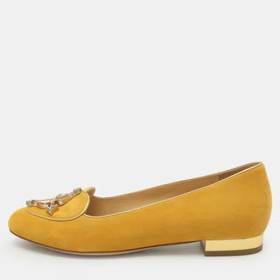 Pre-owned Charlotte Olympia Sagittarius Size 37 Yellow Suede Smoking Slippers
