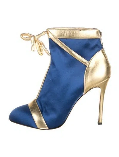 Pre-owned Charlotte Olympia Satin Colorblock Pattern Boots In Blue