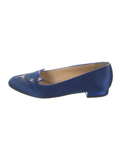 Pre-owned Charlotte Olympia Satin Crystal Embellishments Loafers In Blue