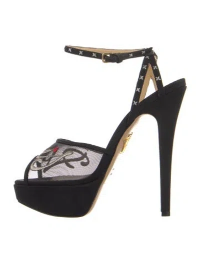 Pre-owned Charlotte Olympia Satin Printed Slingback Pumps In Blue