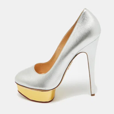 Pre-owned Charlotte Olympia Silver Leather Dolly Platform Pumps Size 40