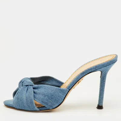 Pre-owned Charlotte Olympia Size 35 Blue Denim Knotted Slide Sandals