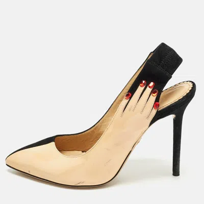Charlotte Olympia Size 36 Beige/black Patent Leather And Suede Slingback Pumps In Nude