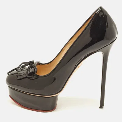 Pre-owned Charlotte Olympia Size 36.5 Black Patent Leather Bow Fringes Platform Pumps