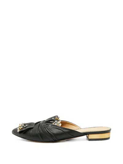 Pre-owned Charlotte Olympia Spike-embellished Knotted Mules In Black