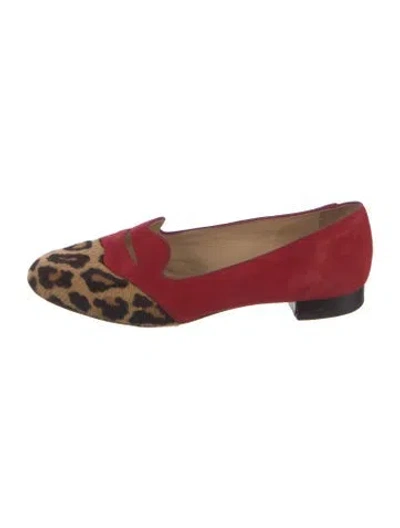 Pre-owned Charlotte Olympia Suede Animal Print Loafers In Red
