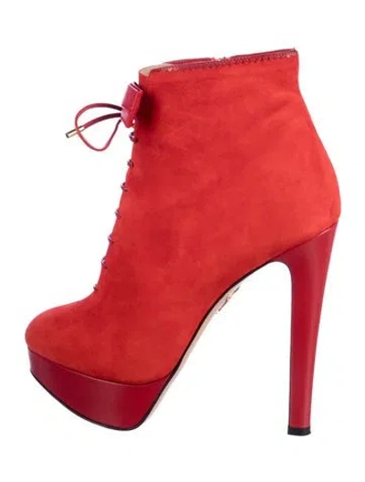 Pre-owned Charlotte Olympia Suede Boots In Red