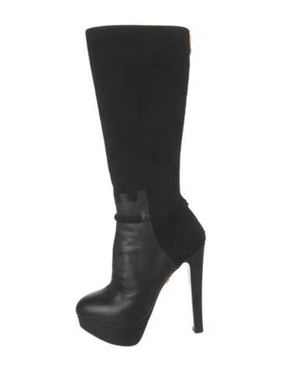 Pre-owned Charlotte Olympia Suede Braided Accents Boots In Black