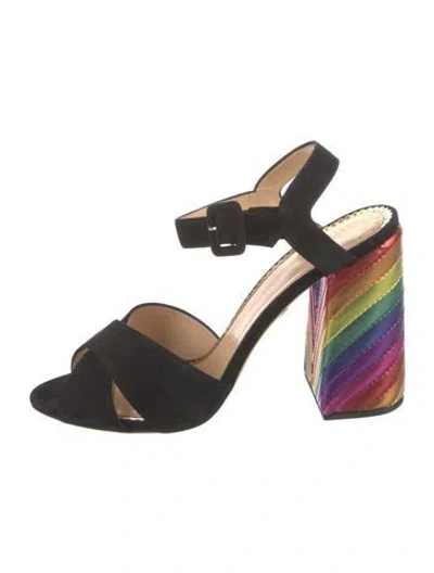 Pre-owned Charlotte Olympia Suede Colorblock Pattern Slingback Sandals In Black