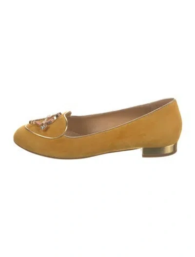 Pre-owned Charlotte Olympia Suede Crystal Embellishments Loafers In Yellow