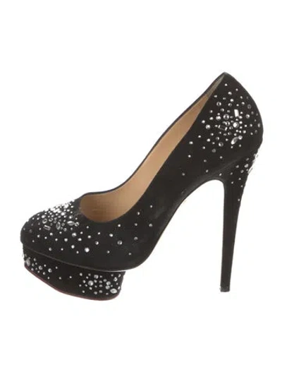 Pre-owned Charlotte Olympia Suede Crystal Embellishments Pumps In Black