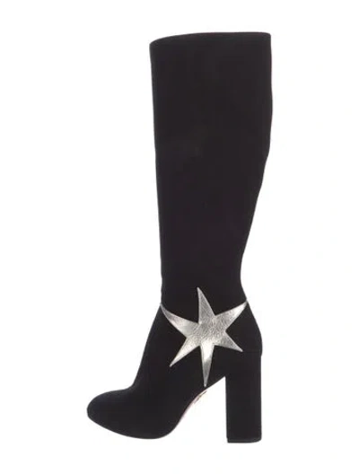Pre-owned Charlotte Olympia Suede Graphic Print Sock Boots In Black